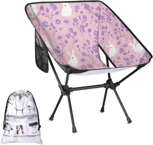 Honeybaby Folding Camping Chair Floral Rabbits Camping Chairs Lightweight Portable Chair Outdoor Foldable Chairs for Camping Travel Picnic Beach Hiking
