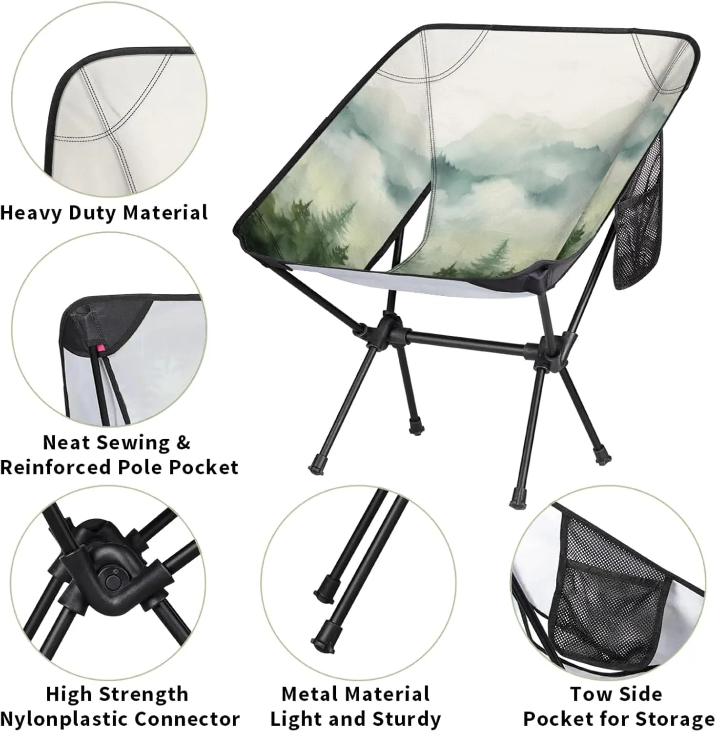Honeybaby Folding Camping Chair Foggy Forest Camping Chairs Lightweight Portable Chair Outdoor Foldable Chairs for Camping Travel Picnic Beach Hiking