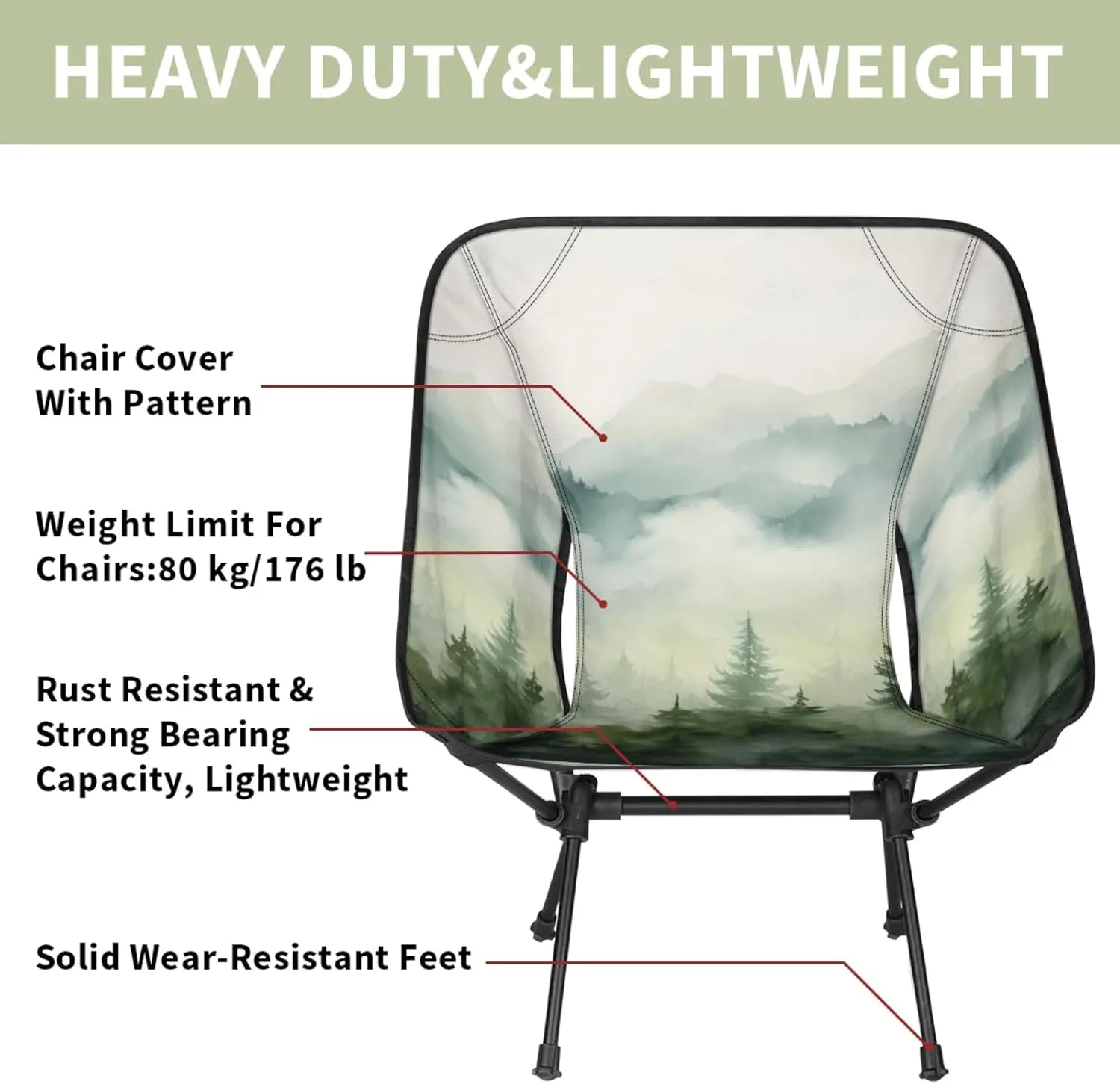 Honeybaby Folding Camping Chair Foggy Forest Camping Chairs Lightweight Portable Chair Outdoor Foldable Chairs for Camping Travel Picnic Beach Hiking