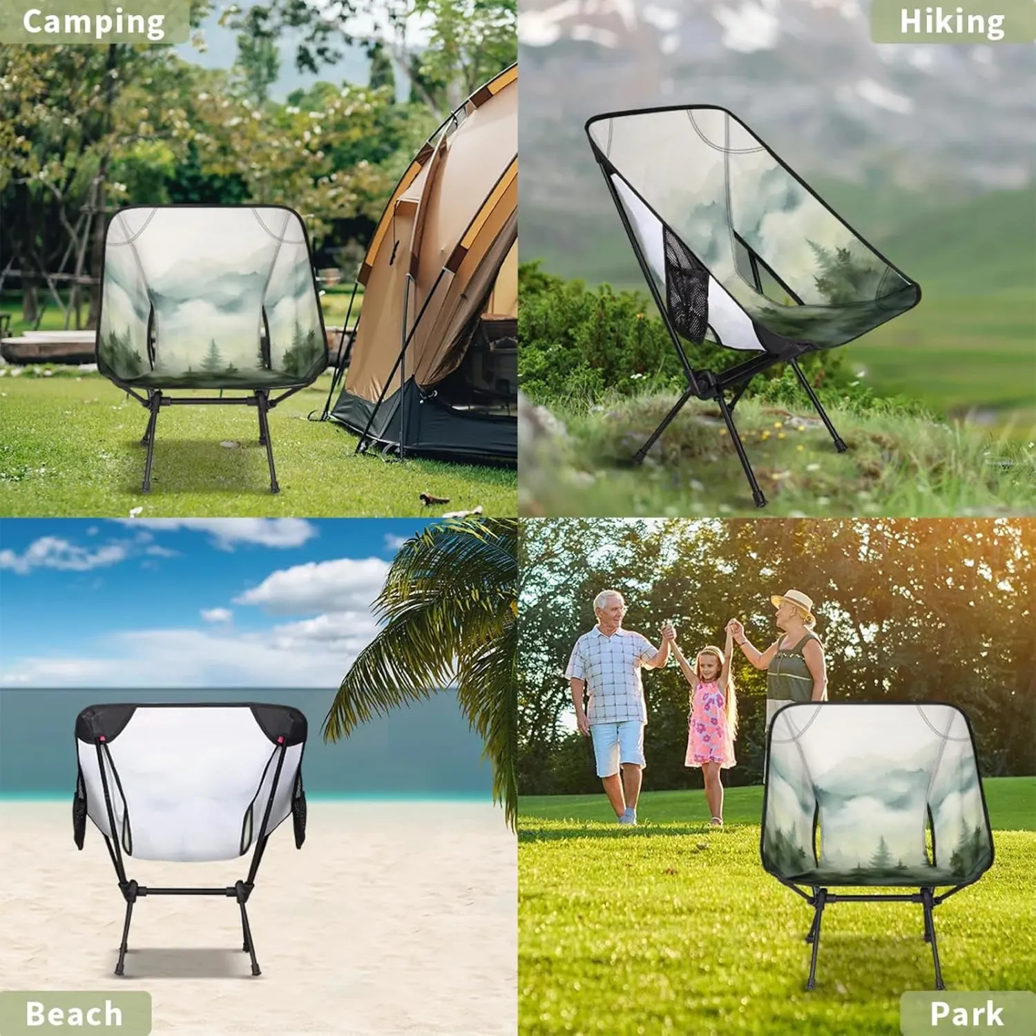 Honeybaby Folding Camping Chair Foggy Forest Camping Chairs Lightweight Portable Chair Outdoor Foldable Chairs for Camping Travel Picnic Beach Hiking
