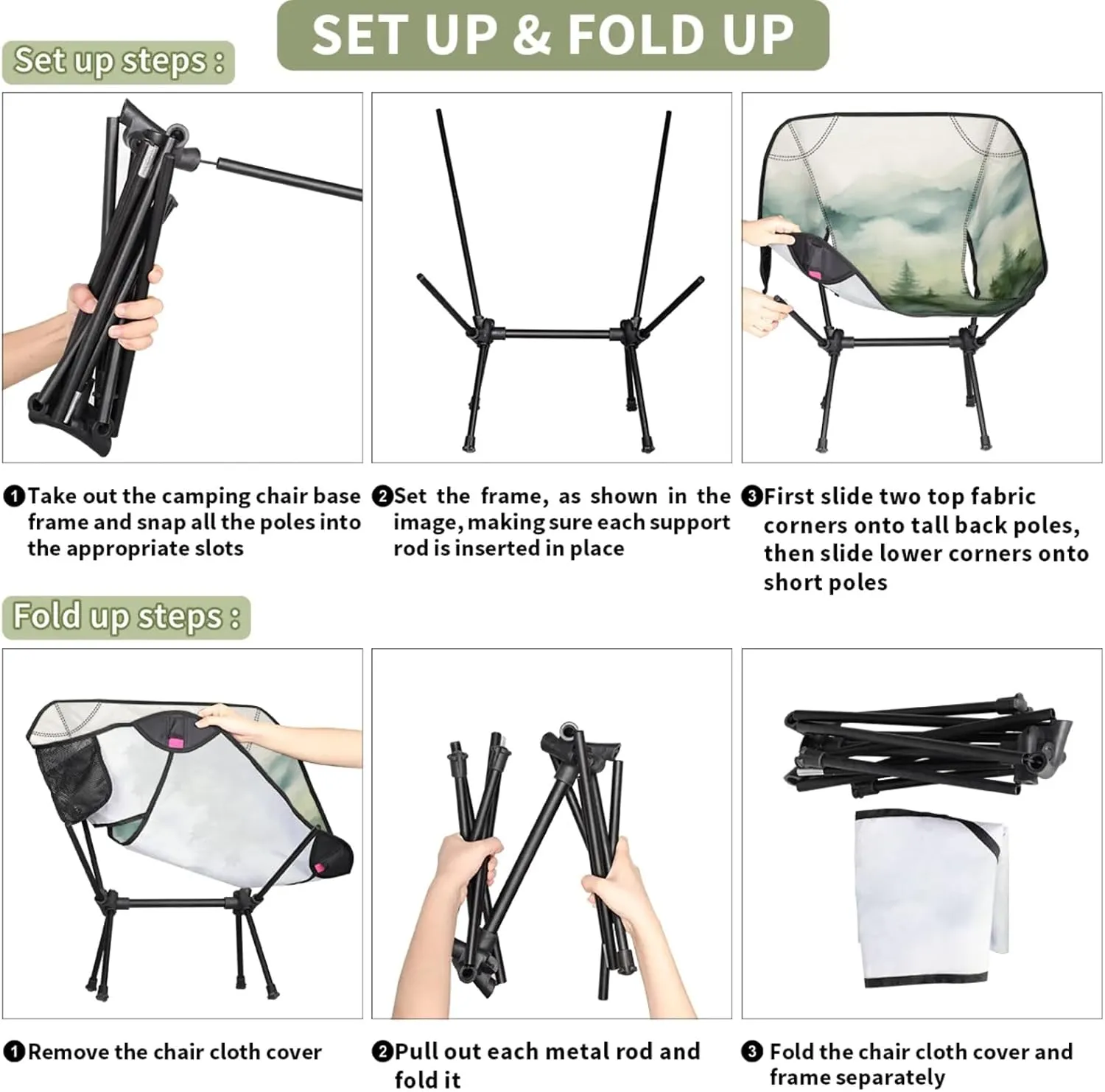 Honeybaby Folding Camping Chair Foggy Forest Camping Chairs Lightweight Portable Chair Outdoor Foldable Chairs for Camping Travel Picnic Beach Hiking