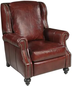 Hooker Furniture Balmoral Cornwall Nailhead Recliner in Natchez Brown Leather