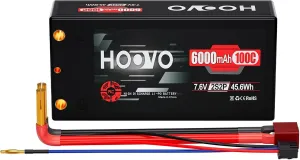 HOOVO 2S 100C 6000mAh 7.6V RC Shorty Lipo Battery High-Voltage Hard Case with T Connector for RC 1/8 1/10 Scale Vehicles Car Trucks Boats(4mm Bullet)