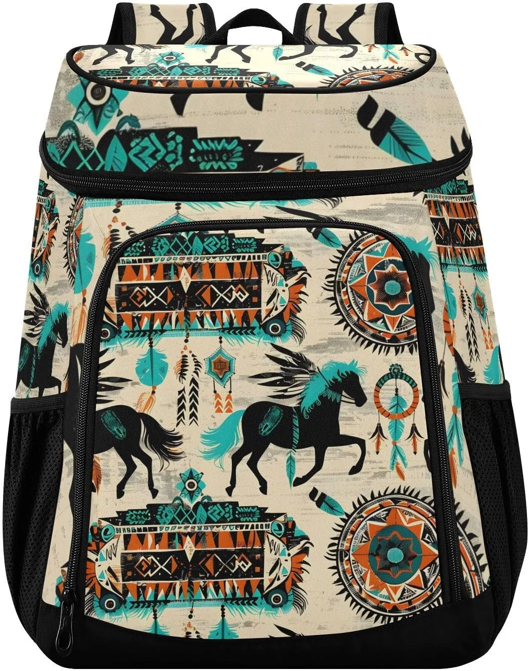 Horse Indian Aztec Boho Cooler Backpack Insulated Leak Proof Beach Cooler Bag 30 Cans Waterproof Lightweight Soft Lunch Picnic Hiking Camping Backpack Cooler for Men Women