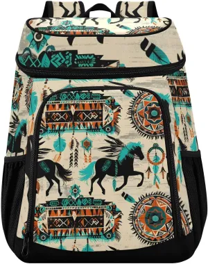 Horse Indian Aztec Boho Cooler Backpack Insulated Leak Proof Beach Cooler Bag 30 Cans Waterproof Lightweight Soft Lunch Picnic Hiking Camping Backpack Cooler for Men Women