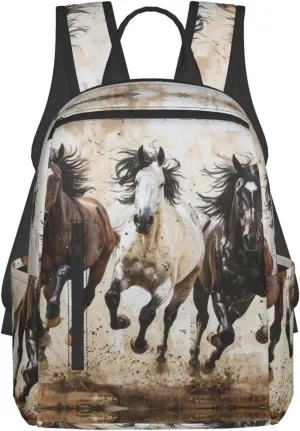 Horses Running Art print Fashion Backpacks Hiking Camping Day bags Men Women Traveling Outdoor backpacks