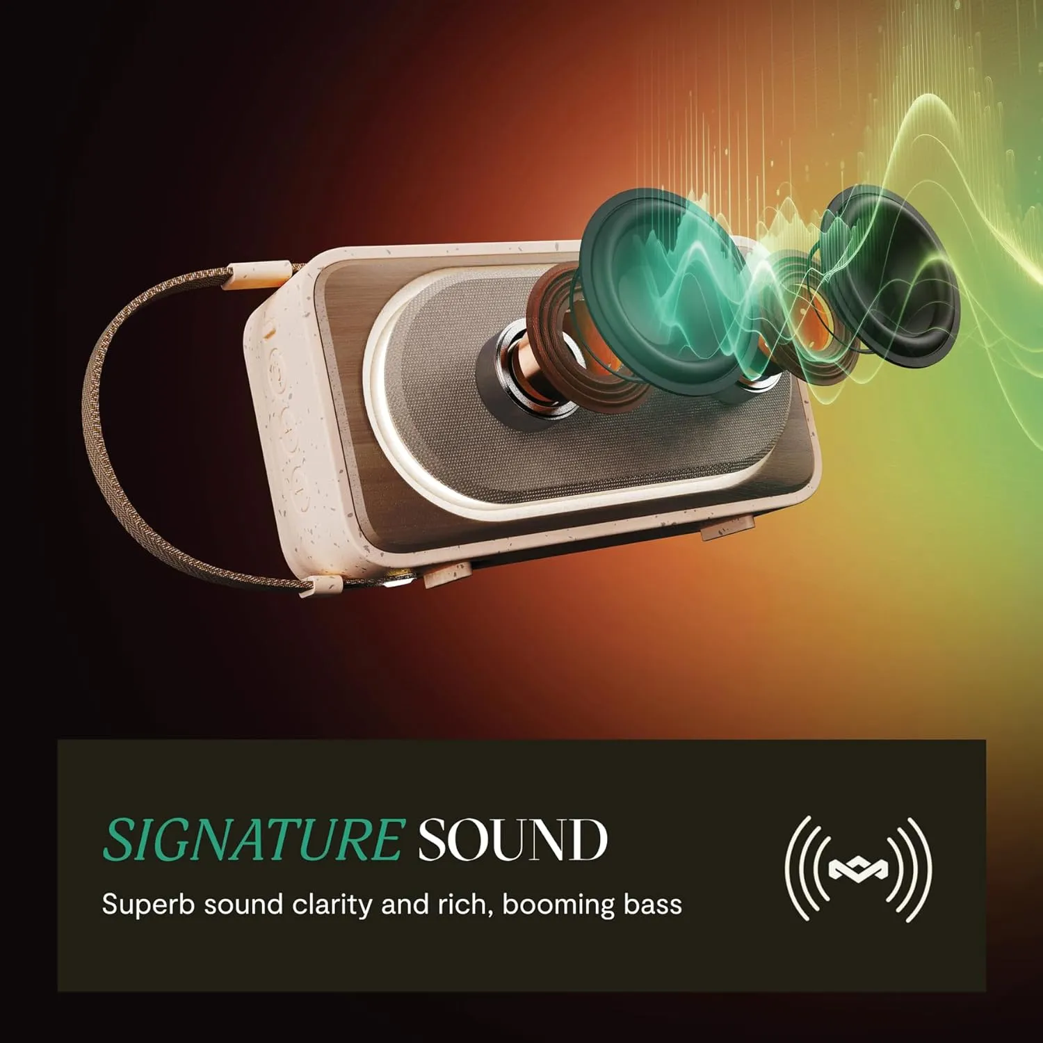 House of Marley Roots Solar Speaker - Portable Bluetooth, IP67 Water-Resistant, 14 Hr Playtime, Solar Charging, Quick Charge, Bottle Opener, Stereo Pair, Eco-Friendly Bamboo Design (Cream)