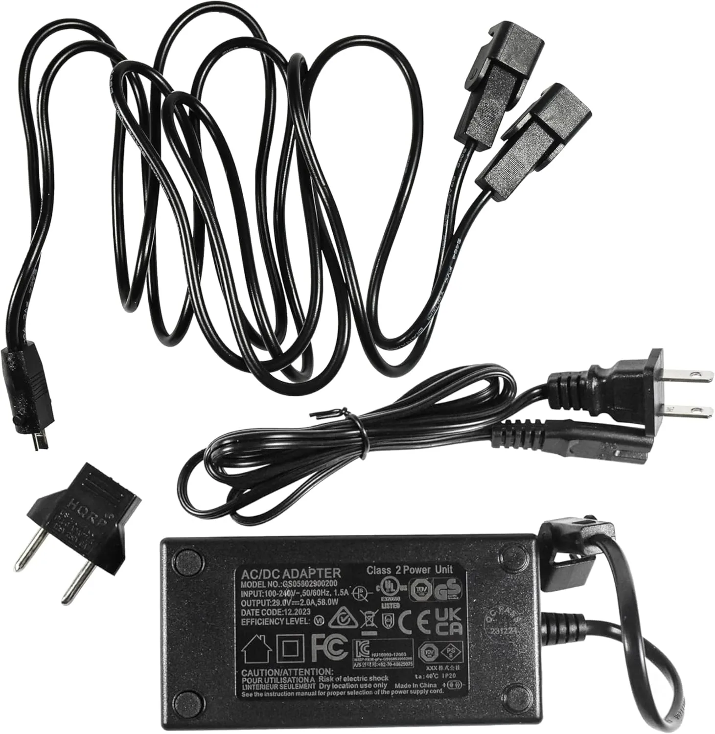 HQRP 29V 2A 2-pin AC Adapter with Extension Cord fits Most Models Z-Boy, Rockland, Lazyboy, Morris, Ashley, OKIN, Limoss, Pride, Golden, Lazboy, Berkline, Med-Lift Recliner Lift Chair Power Supply