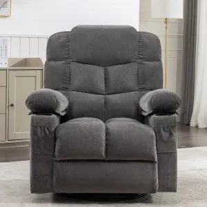 HSUNNS Manual Recliner Chair, Swivel Recliner Chair with Heat and Massage Function, USB and Cup Holders, Elderly Single Fabric Recliner Rocker Sofa for Living Room Bedroom Home Theater, Brown