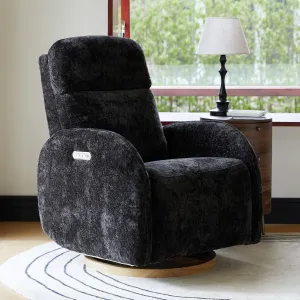 HULALA HOME Glider Recliner Nursery Chair with Adjustable Headrest and Lumbar Support, Modern Power Recliner with USB Port and Nightlight, Swivel Rocker Glider for Nursing Room Bedroom, Black