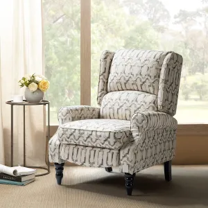 HULALA Home Upholstered Wingback Recliner Chair, Small Adjustable Footrest Push Back Single Reclining Sofa, Mid Century Modern Lounge Armchair for Living Room, Bedroom, Reading/Chain Grey