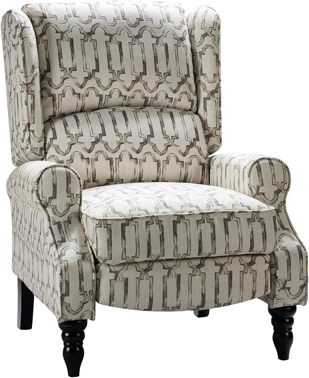 HULALA Home Upholstered Wingback Recliner Chair, Small Adjustable Footrest Push Back Single Reclining Sofa, Mid Century Modern Lounge Armchair for Living Room, Bedroom, Reading/Chain Grey