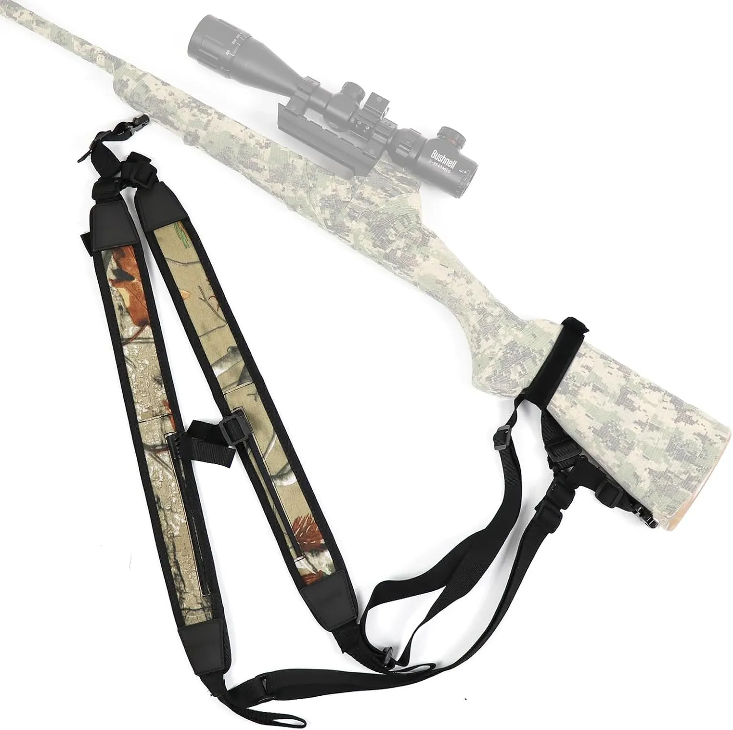 HUNTPAL Backpack Style Hands-Free Rifle Sling Gun Sling for Shotgun Crossbow, Neoprene Padded Hunting Sling Double Shoulder Strap, Universal Camo Backpack Strap for Outdoors