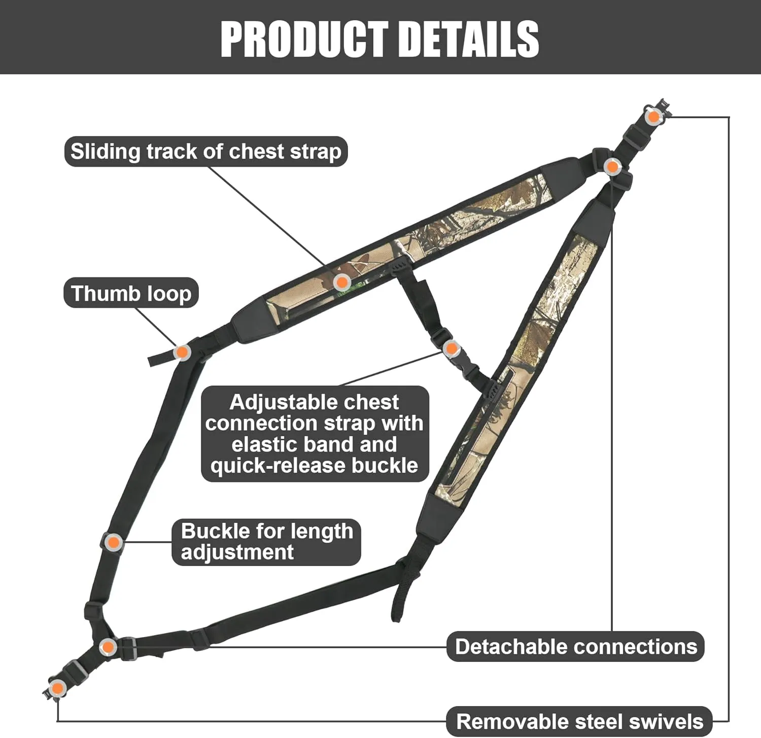 HUNTPAL Backpack Style Hands-Free Rifle Sling Gun Sling for Shotgun Crossbow, Neoprene Padded Hunting Sling Double Shoulder Strap, Universal Camo Backpack Strap for Outdoors
