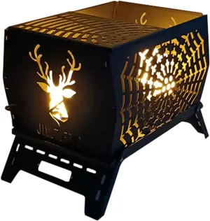 HXBER Campfire Stand Portable Wood Burning Camp Stove Carbon Steel Folding Firewood Stove for Outdoors Cooking Camping Picnic Backpacking Hiking