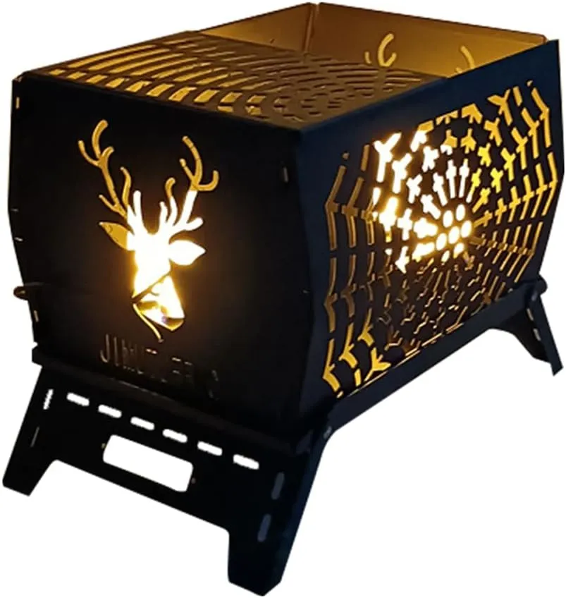 HXBER Campfire Stand Portable Wood Burning Camp Stove Carbon Steel Folding Firewood Stove for Outdoors Cooking Camping Picnic Backpacking Hiking