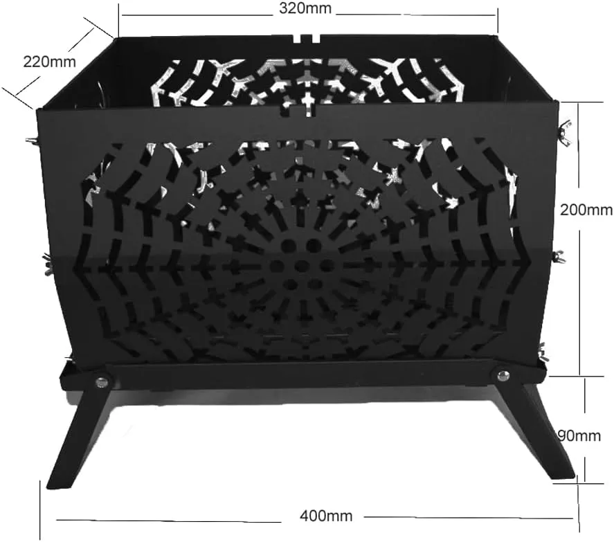 HXBER Campfire Stand Portable Wood Burning Camp Stove Carbon Steel Folding Firewood Stove for Outdoors Cooking Camping Picnic Backpacking Hiking