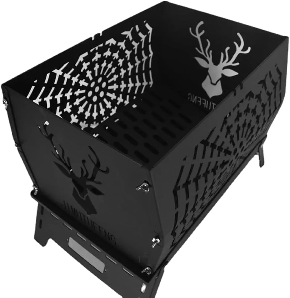 HXBER Campfire Stand Portable Wood Burning Camp Stove Carbon Steel Folding Firewood Stove for Outdoors Cooking Camping Picnic Backpacking Hiking