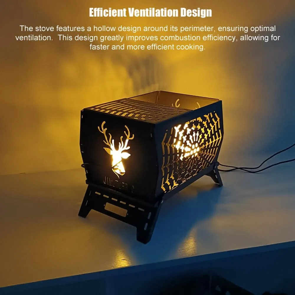 HXBER Campfire Stand Portable Wood Burning Camp Stove Carbon Steel Folding Firewood Stove for Outdoors Cooking Camping Picnic Backpacking Hiking