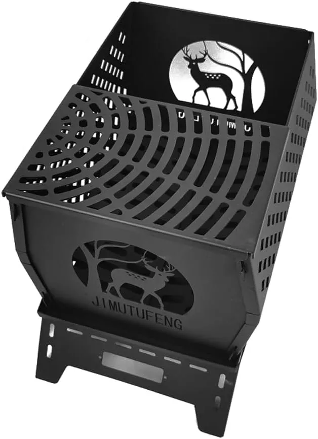 HXBER Campfire Stand Portable Wood Burning Camp Stove Carbon Steel Folding Firewood Stove for Outdoors Cooking Camping Picnic Backpacking Hiking