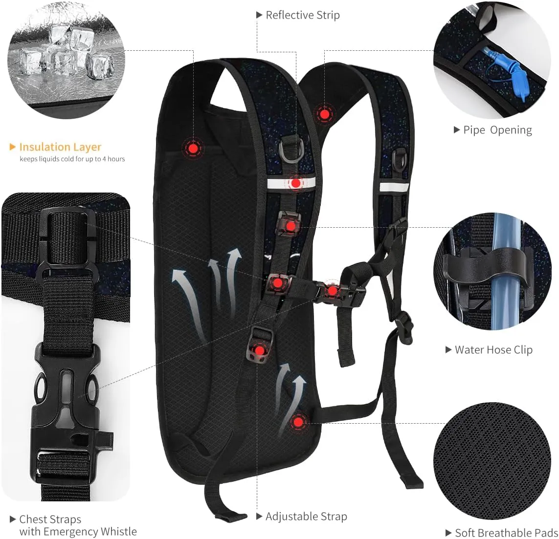 Hydration Backpack with 2L Water Bladder, Raves Water Backpack, Lightweight Insulation Hydration Pack for Men and Women, Suitable for Music Festivals, Raves, Hiking, Activities