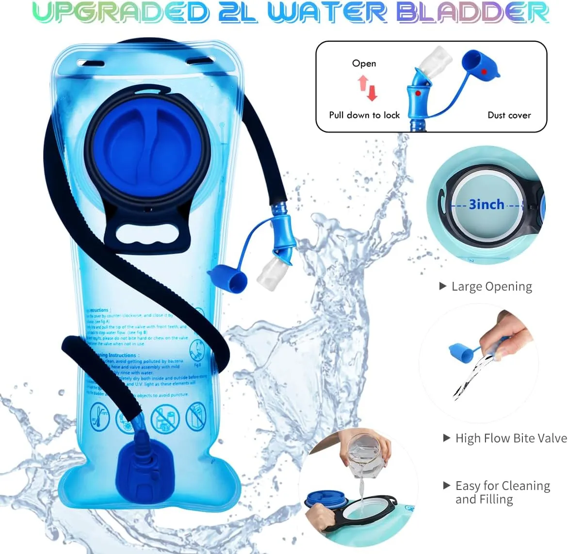 Hydration Backpack with 2L Water Bladder, Raves Water Backpack, Lightweight Insulation Hydration Pack for Men and Women, Suitable for Music Festivals, Raves, Hiking, Activities