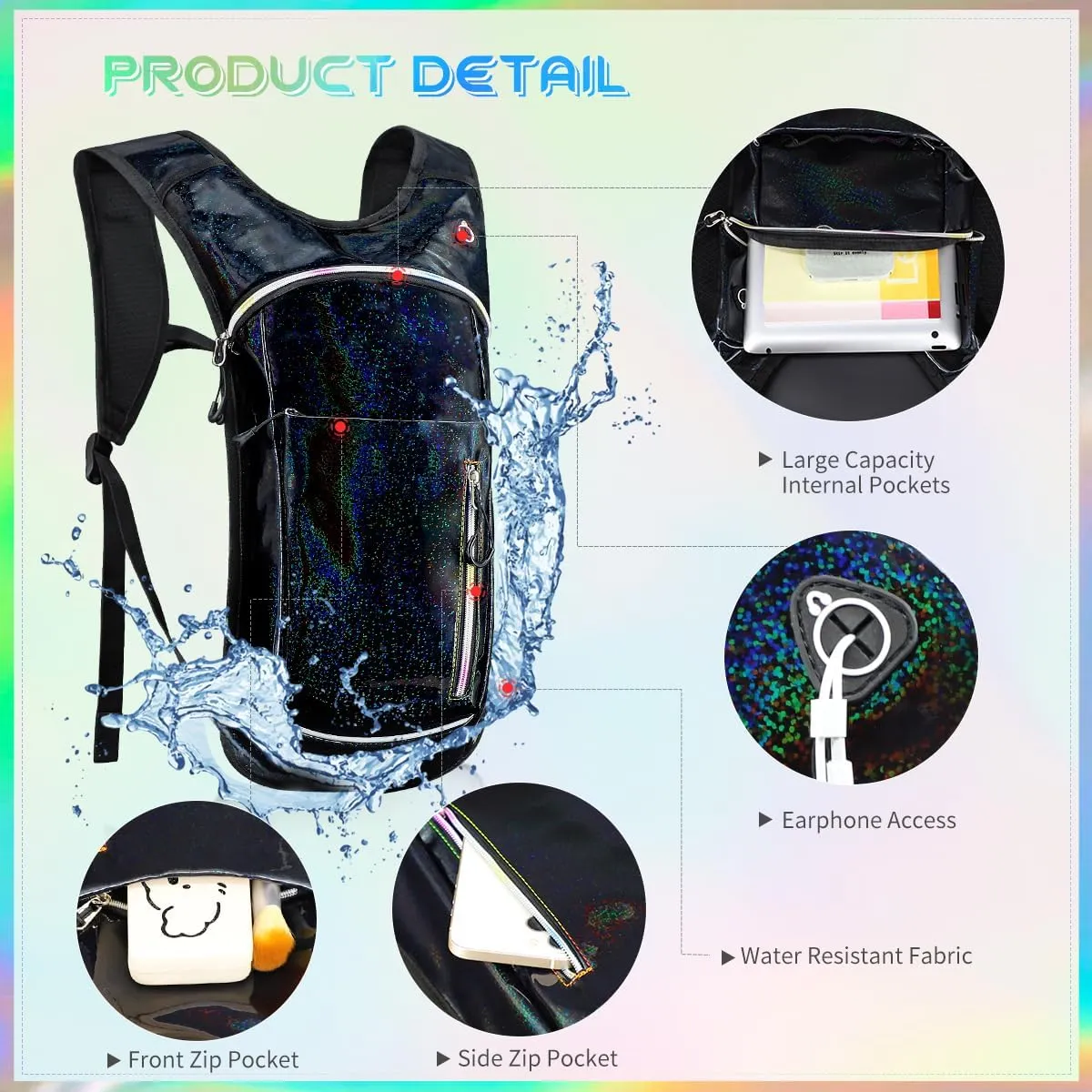 Hydration Backpack with 2L Water Bladder, Raves Water Backpack, Lightweight Insulation Hydration Pack for Men and Women, Suitable for Music Festivals, Raves, Hiking, Activities