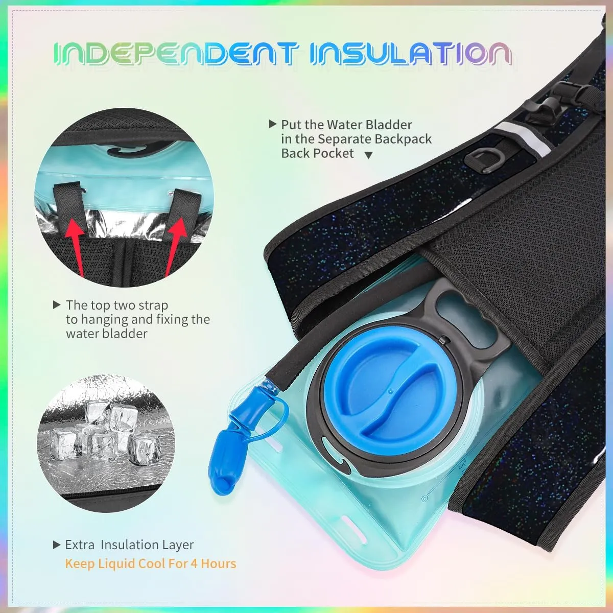 Hydration Backpack with 2L Water Bladder, Raves Water Backpack, Lightweight Insulation Hydration Pack for Men and Women, Suitable for Music Festivals, Raves, Hiking, Activities