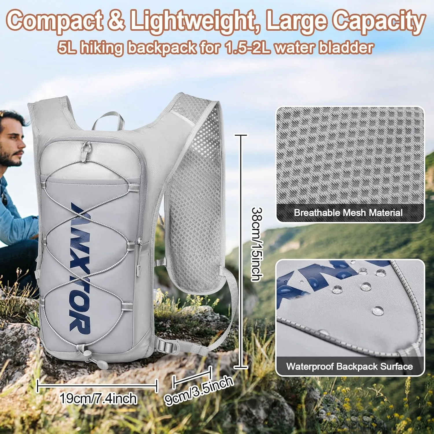 Hydration Pack Backpack,Hiking Backpack with 2L Water Bladder Lightweight Running Hydration Vest for Men Women Hiking Cycling Climbing Camping