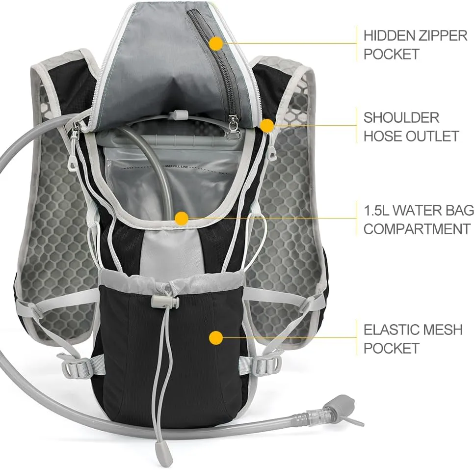 Hydration Pack Backpack，IX INOXTO Running Hydration Vest with 1.5L ( 50 oz) Water Bladder for Men Women，Lightweight Water Backpack for Hiking Cycling Climbing Camping