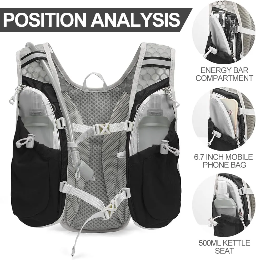 Hydration Pack Backpack，IX INOXTO Running Hydration Vest with 1.5L ( 50 oz) Water Bladder for Men Women，Lightweight Water Backpack for Hiking Cycling Climbing Camping
