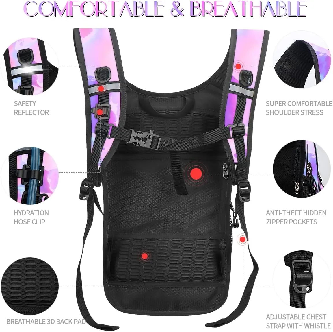 Hydration Pack, Water Backpack with 3L Hydration Bladder Lightweight Insulation, Festival Essential, Rave Hydration Backpack, Hydropack Backpack for Rave, Hiking, Biking, Running, Festival Gear