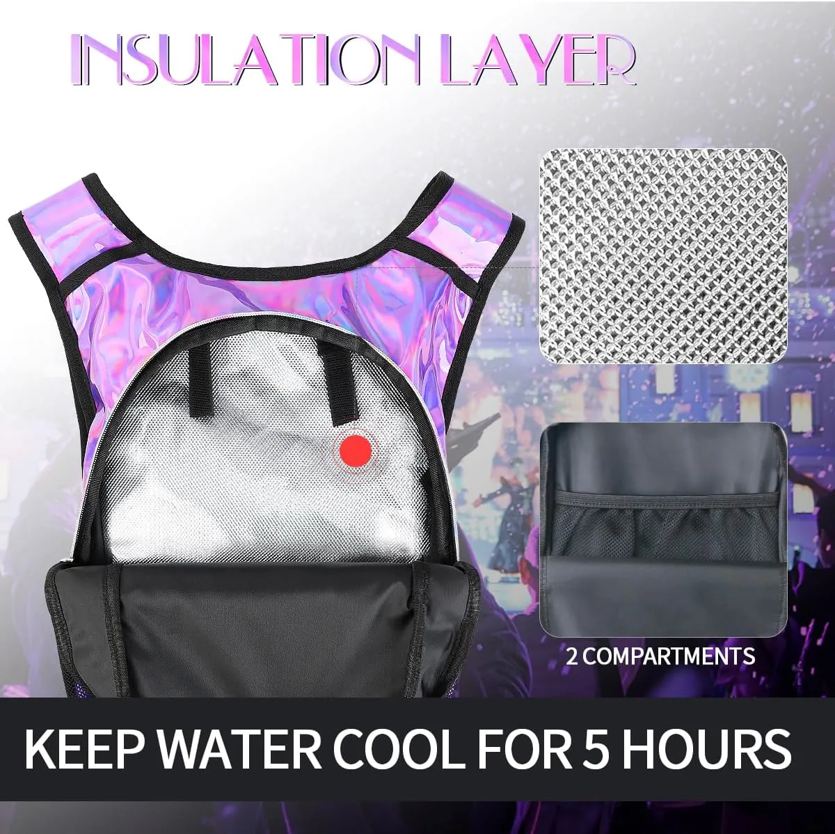 Hydration Pack, Water Backpack with 3L Hydration Bladder Lightweight Insulation, Festival Essential, Rave Hydration Backpack, Hydropack Backpack for Rave, Hiking, Biking, Running, Festival Gear