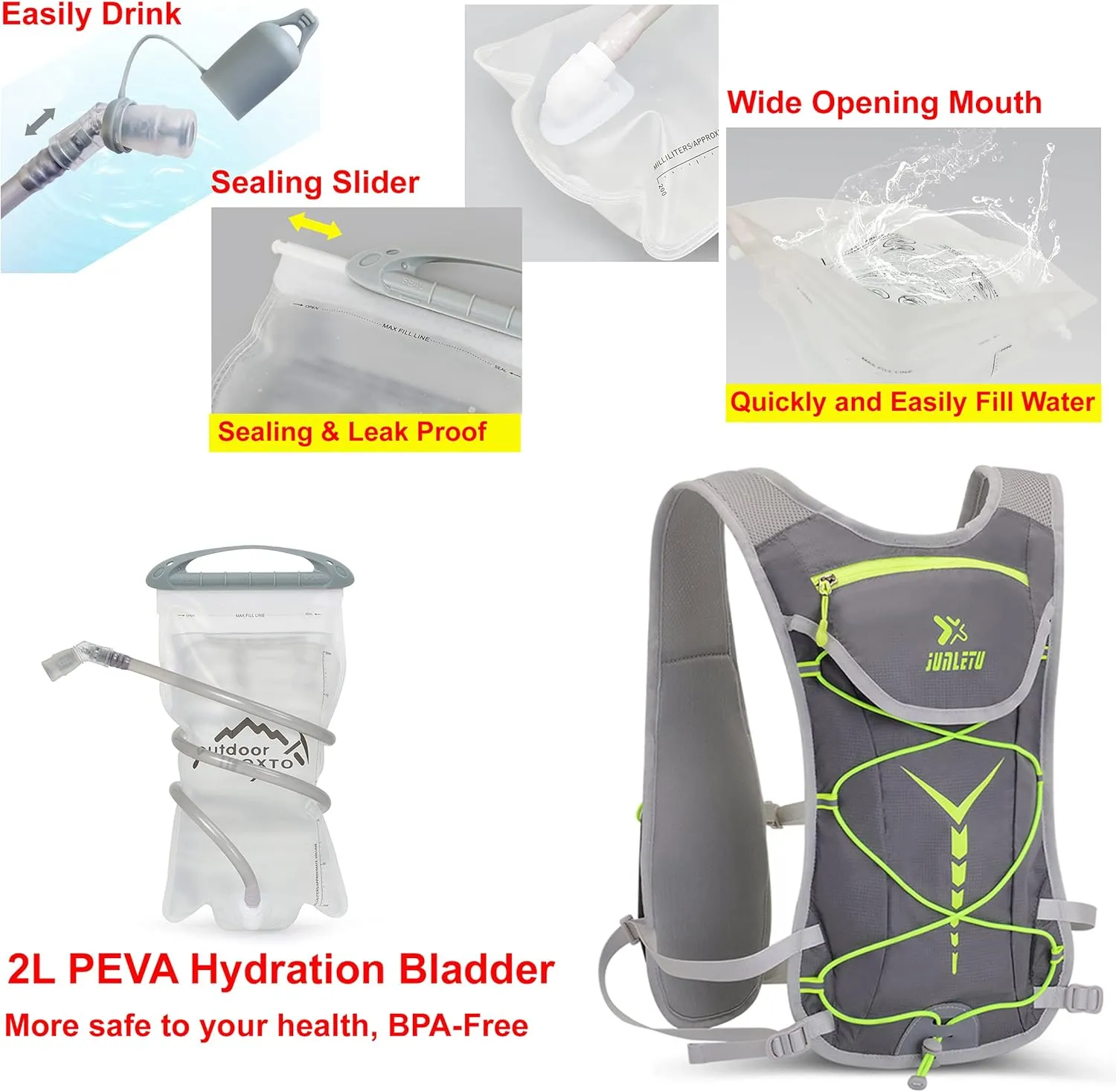 Hydration Pack with 2L Hydration Bladder – Rucksack, Water Backpack, Sports Vest, Hiking, Cycling, Climbing, Camping, Trail Running