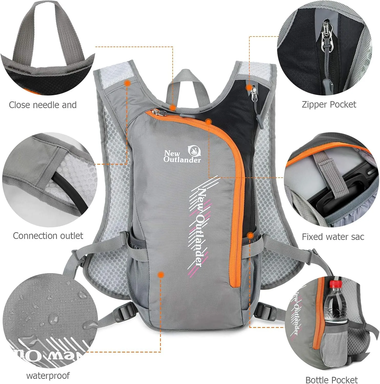 Hydration Pack with Free 2-L Water Bladder, Nylon Safety Reflective Sports Backpack Fit Backpack for Hiking, Running, Cycling, Commuting for Triathlon Marathon Hiking Cycling Climbing Runner