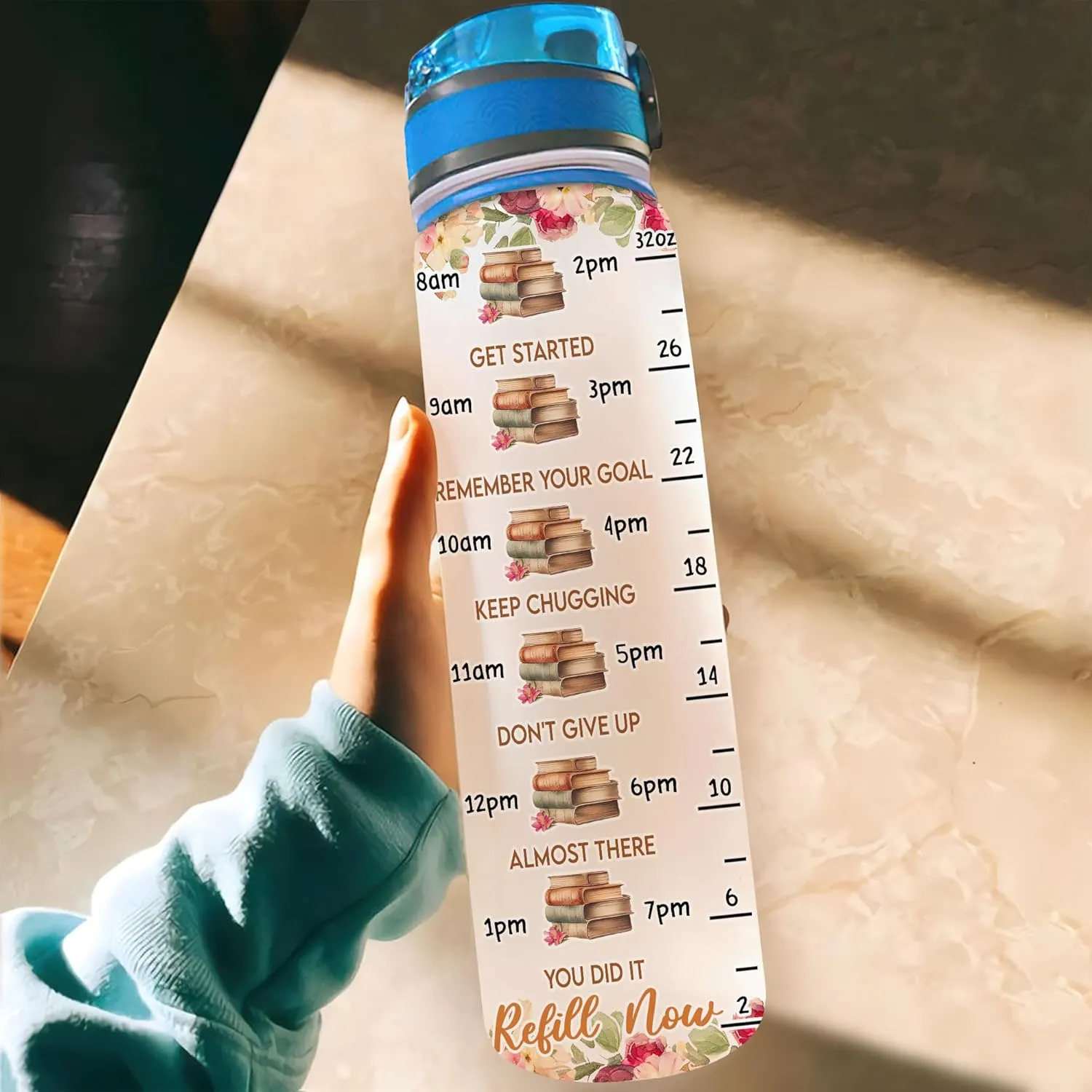 Hyturtle Personalized Book Lovers 32 Oz 1Liter Motivational Water Bottle With Time Marker, Just A Girl Who Loves Books, Reading Gifts, Librarian Gifts For Women, Girl On Birthday, Christmas