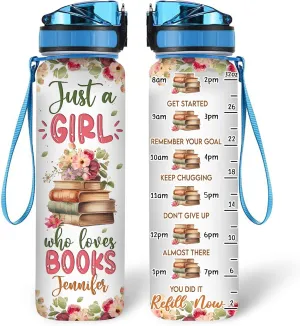 Hyturtle Personalized Book Lovers 32 Oz 1Liter Motivational Water Bottle With Time Marker, Just A Girl Who Loves Books, Reading Gifts, Librarian Gifts For Women, Girl On Birthday, Christmas