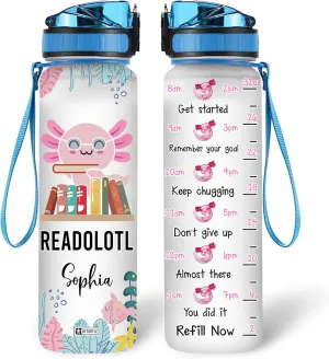 Hyturtle Personalized Readolotl Books 32oz Liter Motivational Water Bottle, Customized Name With Time Marker, Gifts For Women, Girls Kid Friend Family Axolotl Lovers Book Lover On Birthday, Holiday