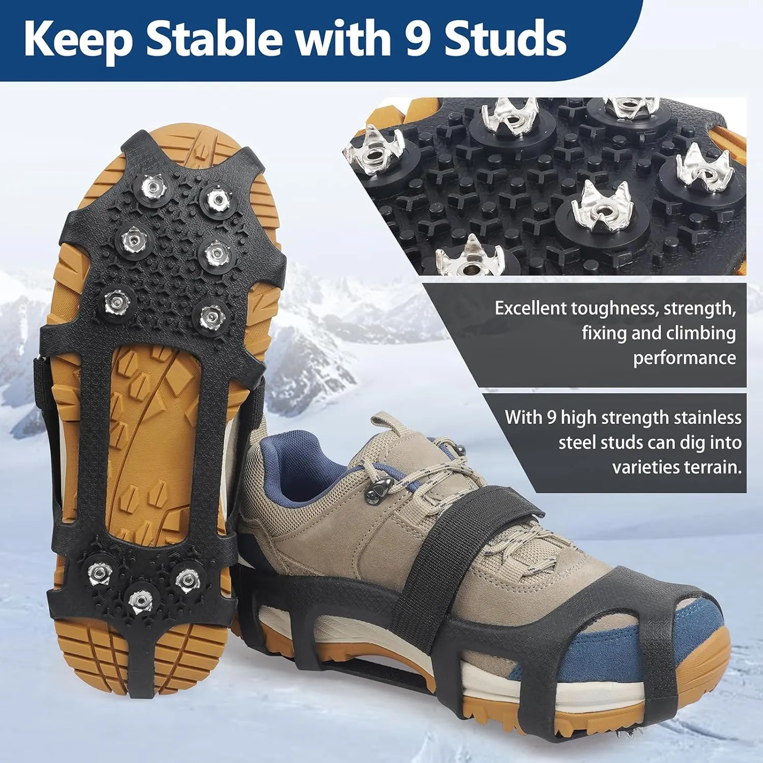 Ice Cleats Crampons Snow Traction Cleats for Shoes Boots Men Women Kids Winter Walking on Snow and Ice Anti-Slip Shoes Grippers Stretch Rubber Footwear