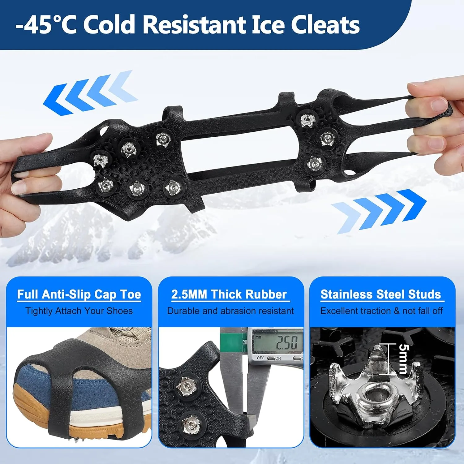 Ice Cleats Crampons Snow Traction Cleats for Shoes Boots Men Women Kids Winter Walking on Snow and Ice Anti-Slip Shoes Grippers Stretch Rubber Footwear