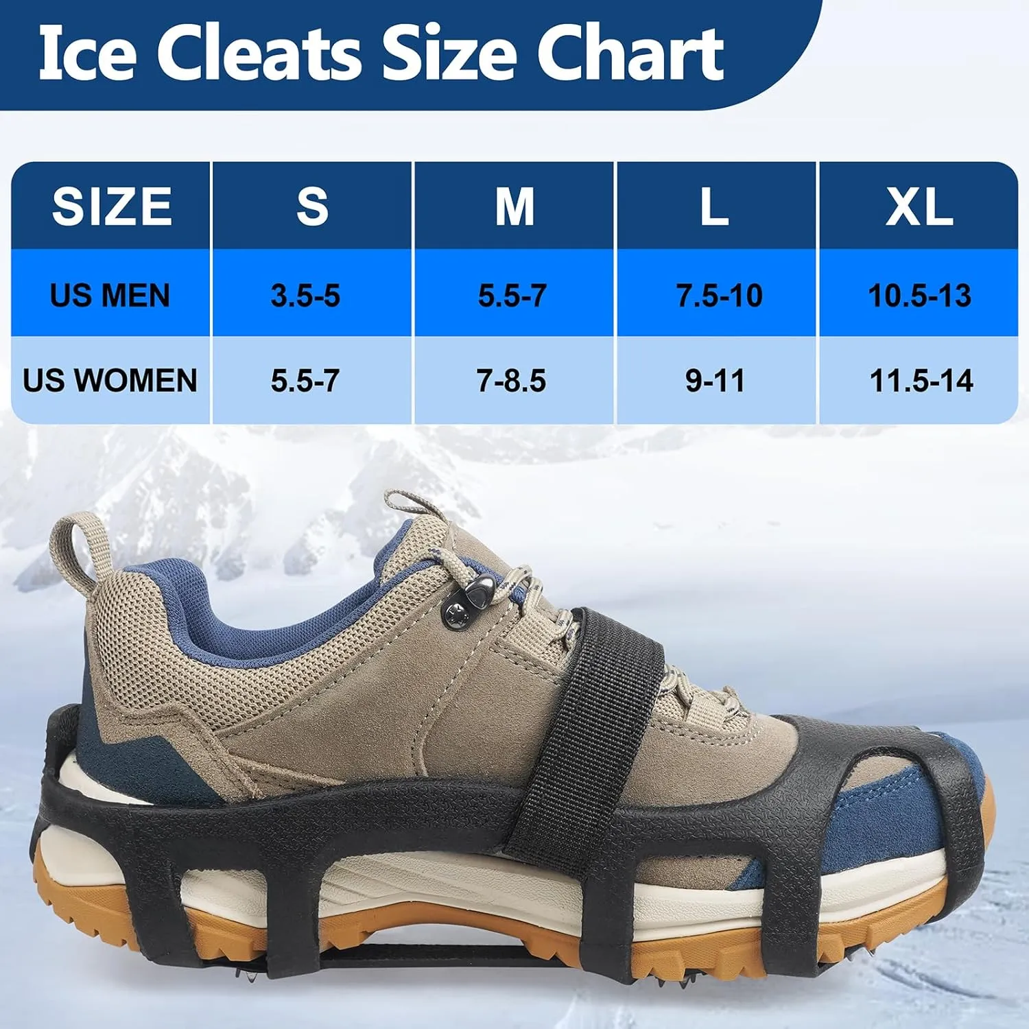 Ice Cleats Crampons Snow Traction Cleats for Shoes Boots Men Women Kids Winter Walking on Snow and Ice Anti-Slip Shoes Grippers Stretch Rubber Footwear