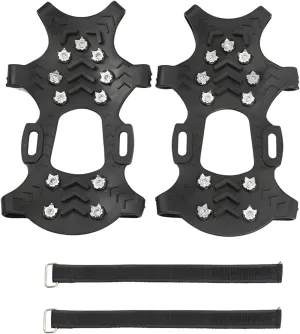 Ice Cleats for Shoes and Boots, 11-Tooth Crampons with Metal Traction Spikes, Anti-Slip Snow Grippers for Winter Hiking, Outdoor Walking, and Climbing