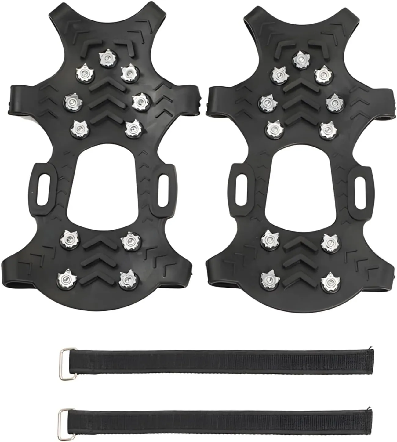 Ice Cleats for Shoes and Boots, 11-Tooth Crampons with Metal Traction Spikes, Anti-Slip Snow Grippers for Winter Hiking, Outdoor Walking, and Climbing