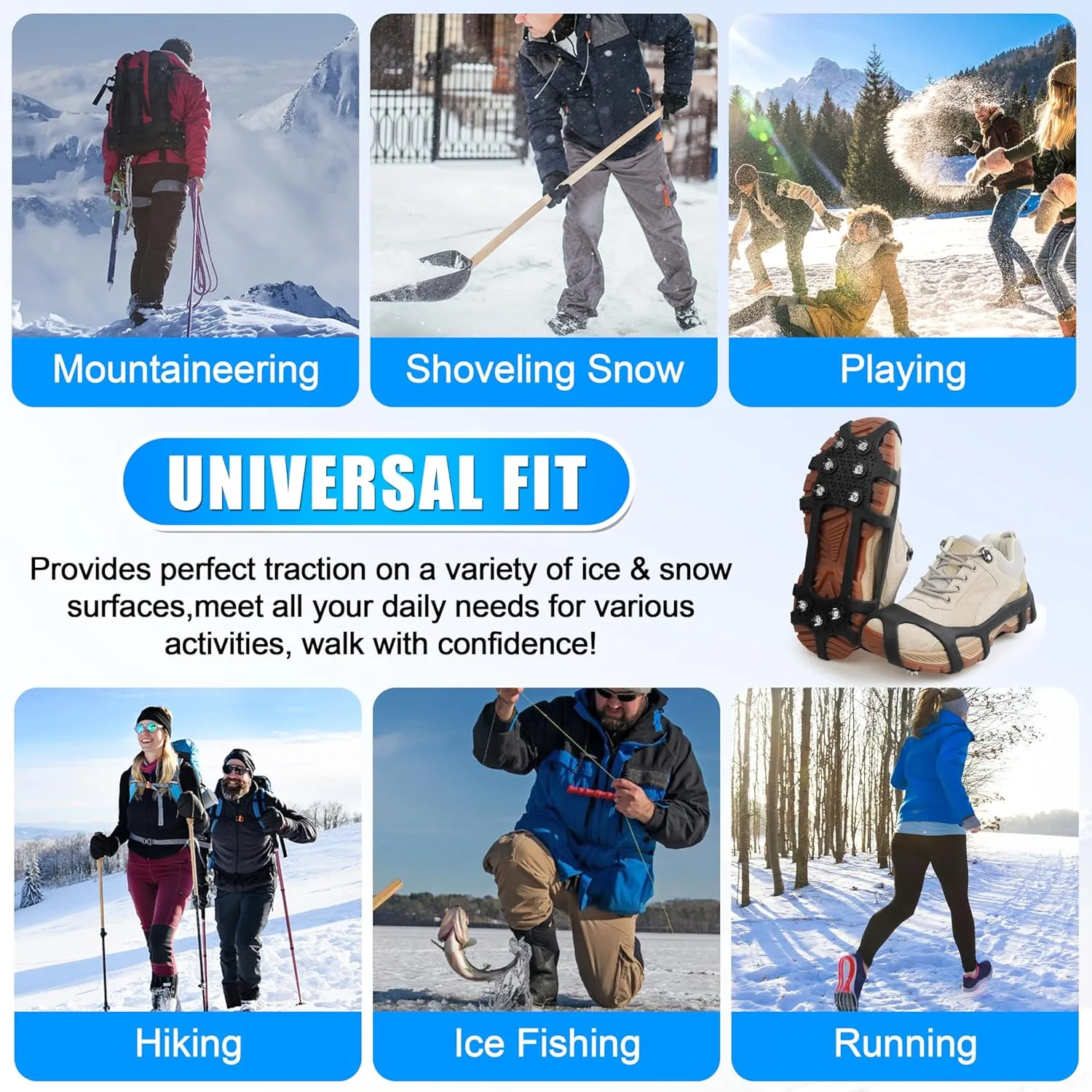 Ice Cleats for Shoes and Boots - Snow Traction Cleats Non Slip Crampons Ice Grippers for Women Men Kids Winter Walking Hiking Climbing