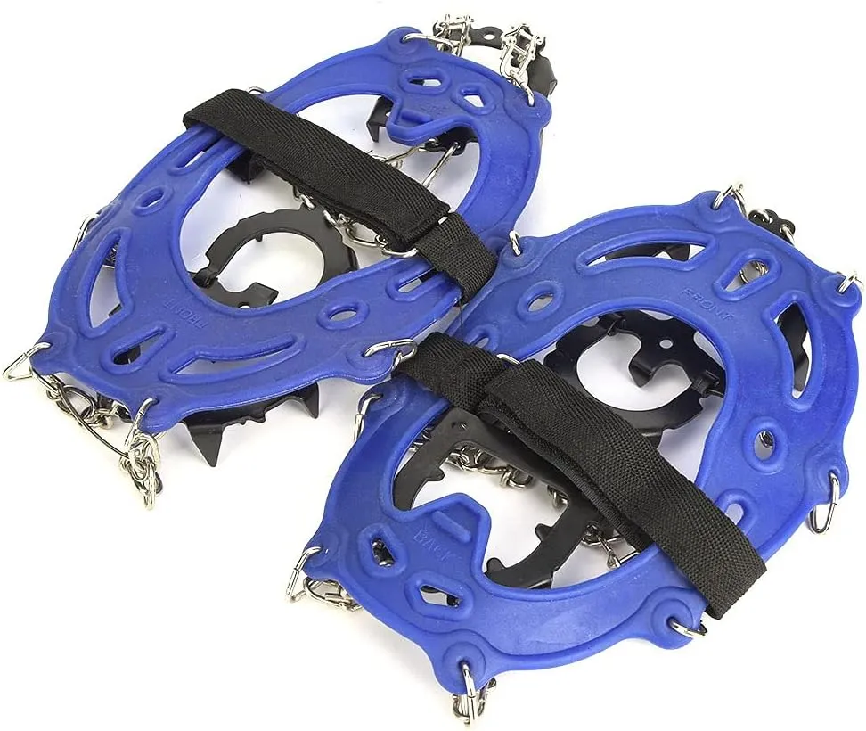 Ice Cleats, Ice Fishing 14 Tooth Anti Skid Crampons, Roofing Shoes Boot Chains Snow Shoes Outdoor Snow Gear for Hiking and Rock Climbing