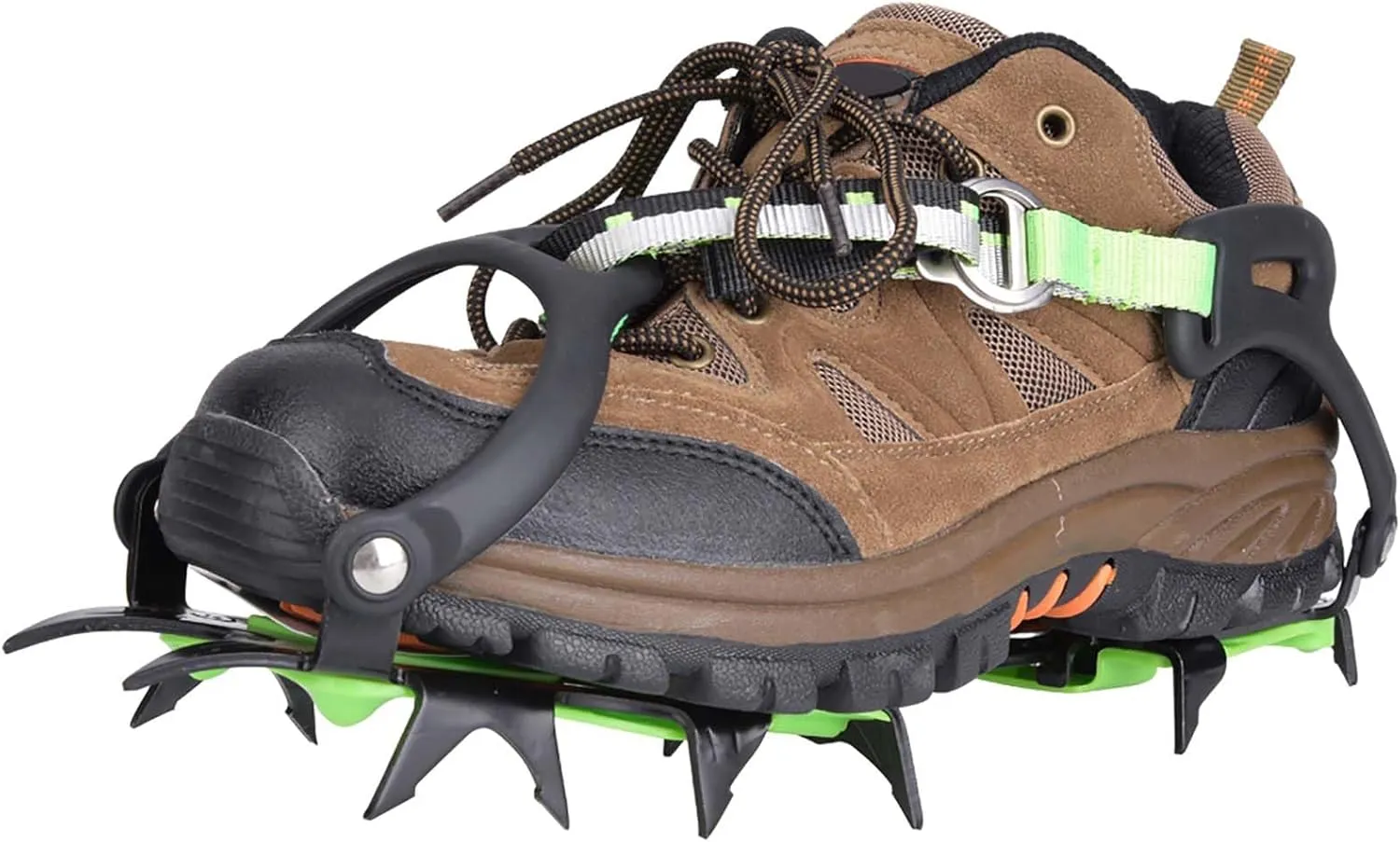 Ice Crampons 14 Teeth Anti Slip Shoe Grips Spikes Cleats for Outdoor Snow Hiking, Nylon Material