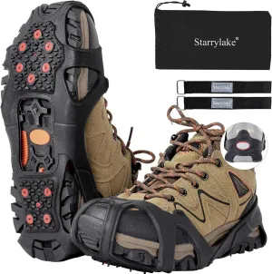 Ice Snow Cleats Crampons with 10 Tungsten Spikes with Reflective Strips for Shoes and Boots Anti Slip Traction Cleats for Running Walking, Footwear for Men Women M/L/XL