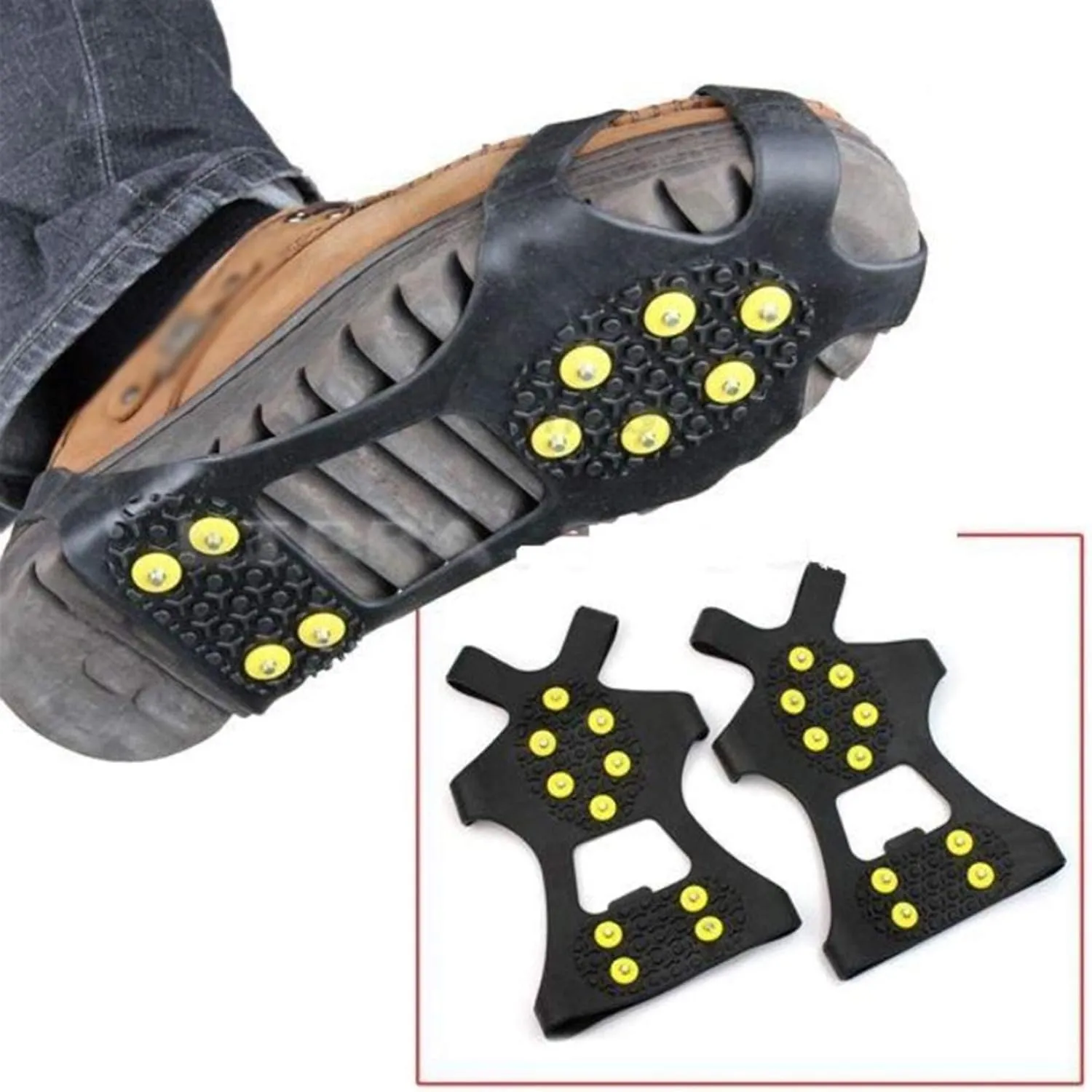 Ice Snow Grips 1 Pair S M L 10 Studs Anti-Skid Snow Ice Climbing Shoe Spikes Grips Crampons Cleats Overshoes Spike Shoes Ice Grips for Shoes