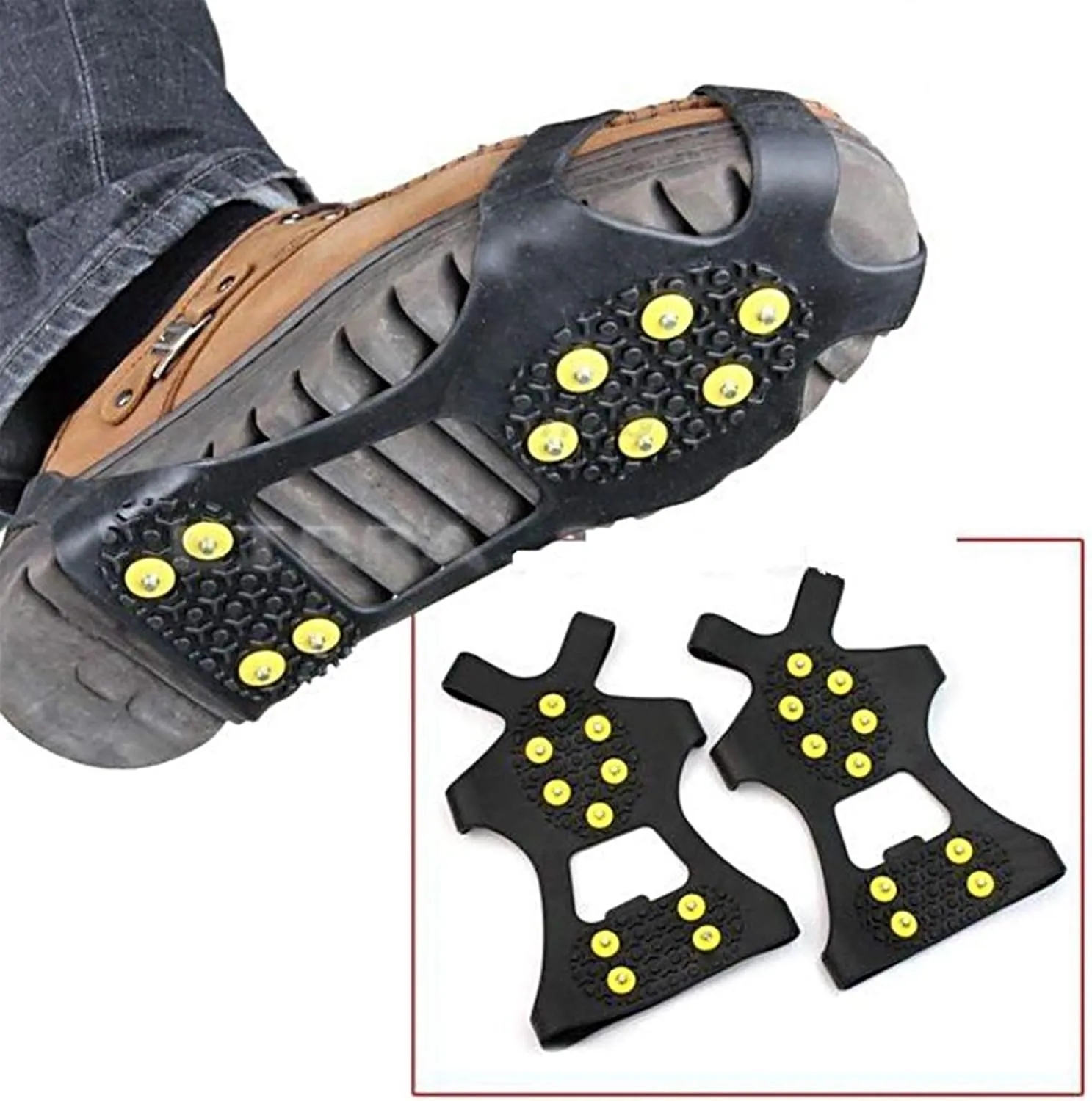 Ice Snow Grips 1 Pair S M L 10 Studs Anti-Skid Snow Ice Climbing Shoe Spikes Ice Grips Cleats Crampons Winter Climbing Anti Slip Shoes Cover Ice Grips for Shoes