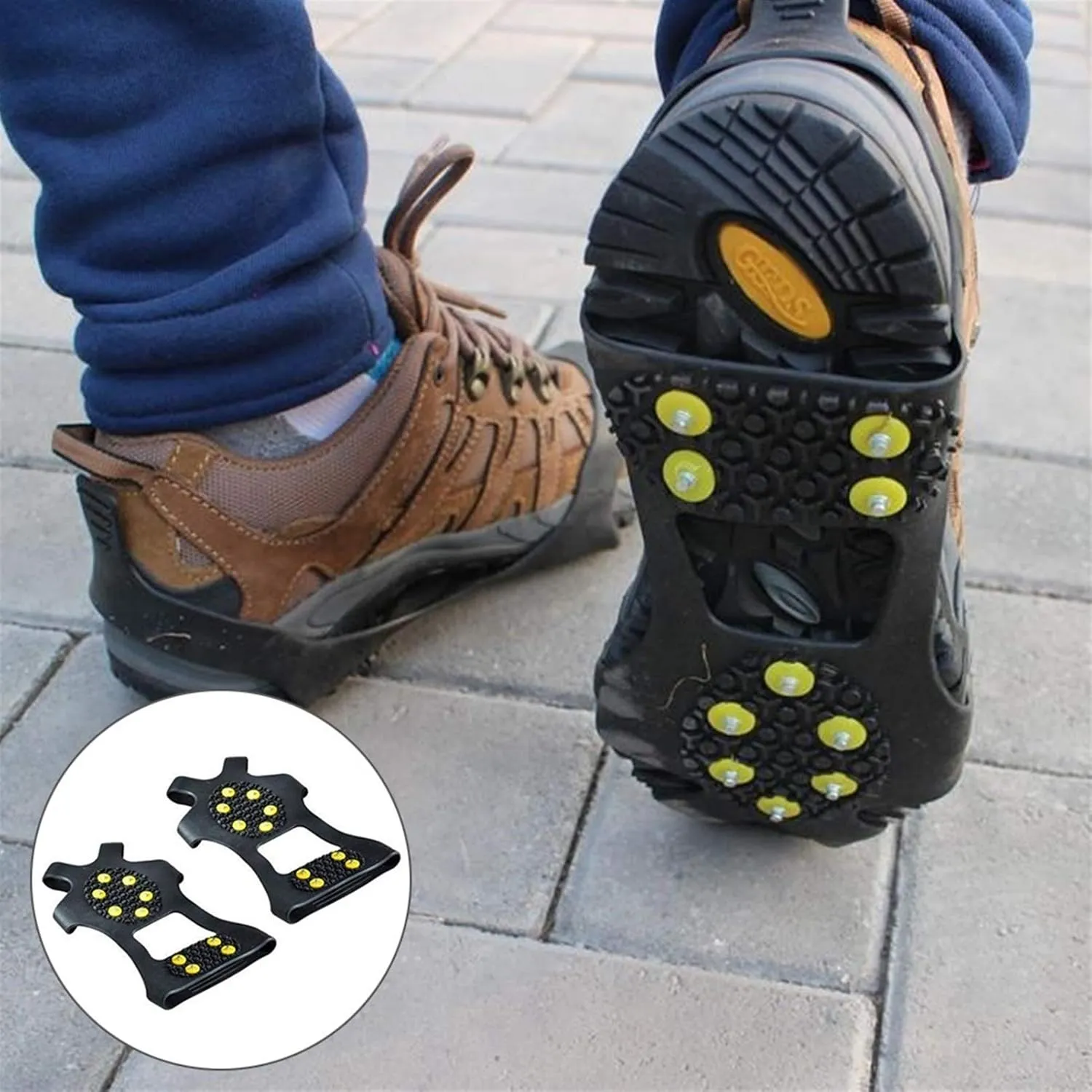 Ice Snow Grips 1 Pair S M L 10 Studs Anti-Skid Snow Ice Climbing Shoe Spikes Ice Grips Cleats Crampons Winter Climbing Anti Slip Shoes Cover Ice Grips for Shoes